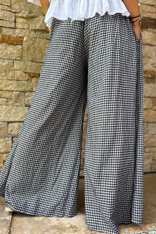 Arbi Gingham Palazzo Pant Black